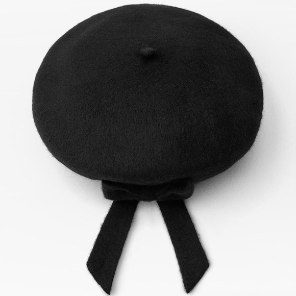 NWT ZARA BOW TRIM WOOL BERET S-M main image 5